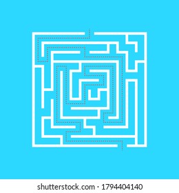 Maze Logic Game Schild White Thin Line Labyrinth oder Puzzle mit Solution Concept. Vektorgrafik