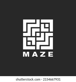 Maze logo square geometric shape symbol, labyrinth form creative minimal design.