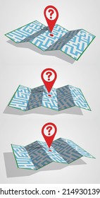 
Maze map with question mark markers Vector illustration