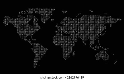 Maze map of the world, Earth map. Vector illustration