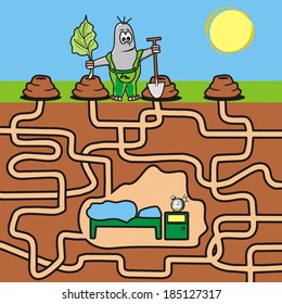 maze, mole, find find in the lair, vecor illustration