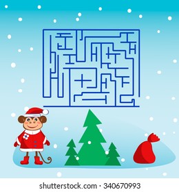 Maze with a monkey dressed as Santa Claus