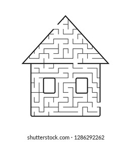 Maze is a nice house. Game for kids. Puzzle for children. Cartoon style. Labyrinth conundrum. Black and white vector illustration. The development of logical and spatial thinking.