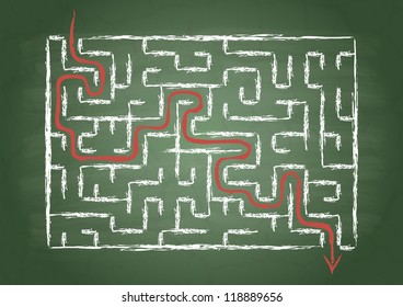 Maze on a green school board