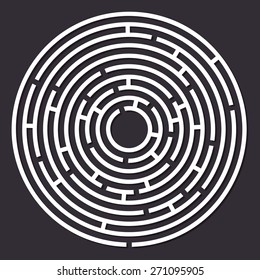 Maze paper labyrinth. Vector illustration of round labyrinth with some wrong ways 