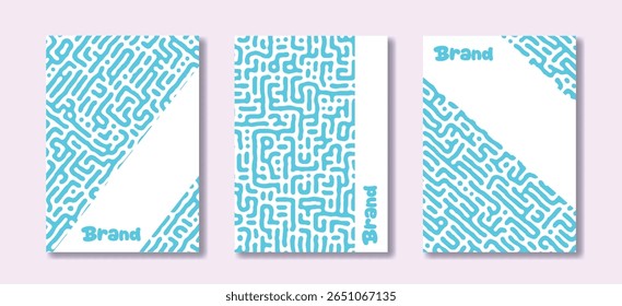 Plantilla de la cubierta del patrón del laberinto con el color claro brillante azul para su marca