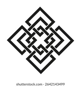Maze pattern icon. Black square vector. Abstract geometric shape. Rotated connection symbol.