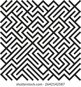 Maze pattern vector. Geometric labyrinth shape. Complex black symbol. Decorative line structure.