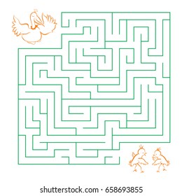 Maze: a Pelican mother is looking for her Chicks. Help her get to the kids.
