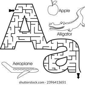 Maze puzzle : ABC for kids (letter A)