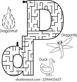 Maze Puzzle : ABC für Kinder (Buchstabe D)