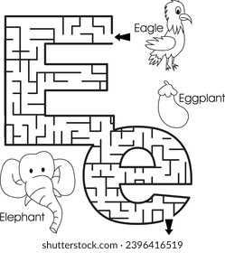 Maze puzzle : ABC for kids (letter E)