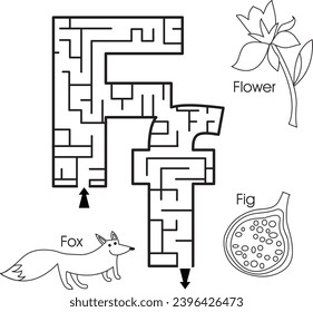 Maze Puzzle : ABC für Kinder (Buchstabe F)