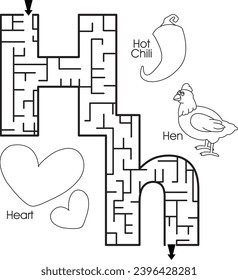 Maze puzzle : ABC for kids (letter H)