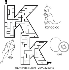 Maze Puzzle : ABC für Kinder (Buchstabe K)