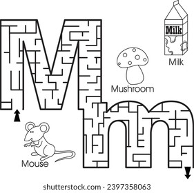 Maze Puzzle : ABC für Kinder (Buchstabe M)