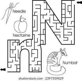 Maze puzzle : ABC for kids (letter N)