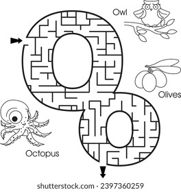 Maze puzzle : ABC for kids (letter O)