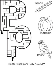 Maze puzzle : ABC for kids (letter P)