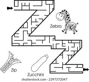 Rompecabezas de Maze: ABC para los niños (letra Z)