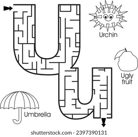 Maze puzzle : ABC for kids (letter U)