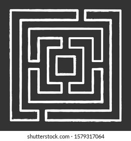 Maze puzzle chalk icon. Labyrinth. Route, pathway finding. Mental exercise, challenge. Ingenuity, intelligence test. Brain teaser. Problem solving. Isolated vector chalkboard illustration