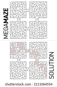 Maze Puzzle Challenge: Find the right path from the start to the finish points. Solution included with the design.