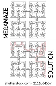 Maze Puzzle Challenge: Find the right path from the start to the finish points. Solution included with the design.