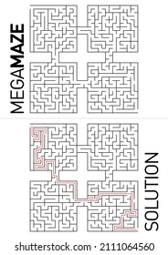 Maze Puzzle Challenge: Find the right path from the start to the finish points. Solution included with the design.