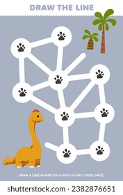 Maze puzzle for children with cute cartoon brontosaurus printable dinosaur worksheet