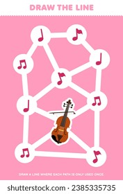 Maze puzzle for children with cute cartoon violin printable music instrument worksheet