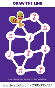 Maze puzzle for children with cute cartoon maracas printable music instrument worksheet