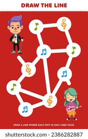 Maze puzzle for children with cute cartoon singer and guitarist printable profession worksheet