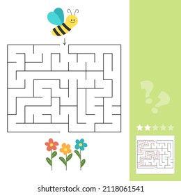 Maze puzzle for children. Help bee find flower. Kids activity sheet. Educational game. Insects theme worksheet