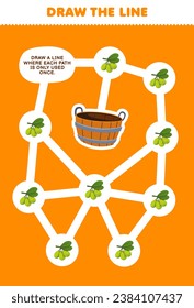 Maze puzzle for children help collect all cute olive to the basket printable fruit worksheet