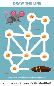 Maze puzzle for children help cute cartoon mouse collect cheese printable animal worksheet