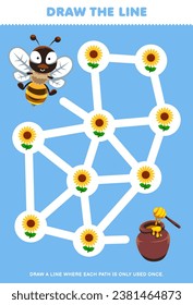 Maze puzzle for children help cute cartoon bee collect sunflower honey printable animal worksheet