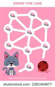 Maze puzzle for children help cute cartoon cat collect salmon printable animal worksheet