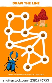 Maze puzzle for children help cute cartoon beetle collect nut printable bug worksheet