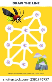 Maze puzzle for children help cute cartoon firefly collect flower printable bug worksheet