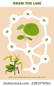 Maze puzzle for children help cute cartoon mantis collect leaf printable bug worksheet