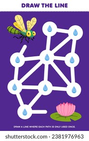 Maze puzzle for children help cute cartoon dragonfly collect water droplets printable bug worksheet