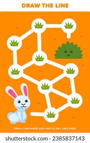 Maze puzzle for children help cute rabbit collect all grass printable nature worksheet