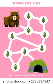 Maze puzzle for children help cute bear move to the cave printable nature worksheet