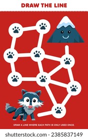Maze puzzle for children help cute wolf move to the mountain printable nature worksheet