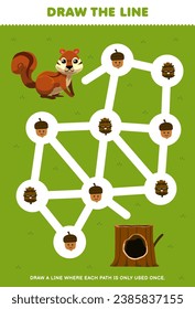 Maze puzzle for children help cute squirrel collect acorn printable nature worksheet