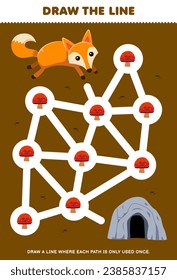 Maze puzzle for children help cute fox collect all mushroom printable nature worksheet