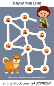 Maze puzzle for children help cute orange dog collect all ball printable pet worksheet