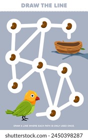 Maze puzzle for children help cute bird collect all bean printable pet worksheet