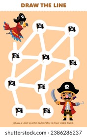 Maze puzzle for children help parrot move to captain printable pirate worksheet